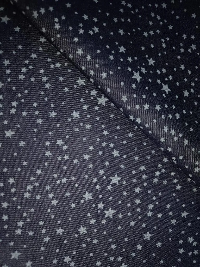 100% Cotton Denim  Fabric 58" wide available in FIVE STYLES  styles [ZIG ZAG / UNICORN / HEART / DENIM BLUE STARS /DINOSAUR/BLACK,BLUE STARS] [15054/55/66/68/15351/54]