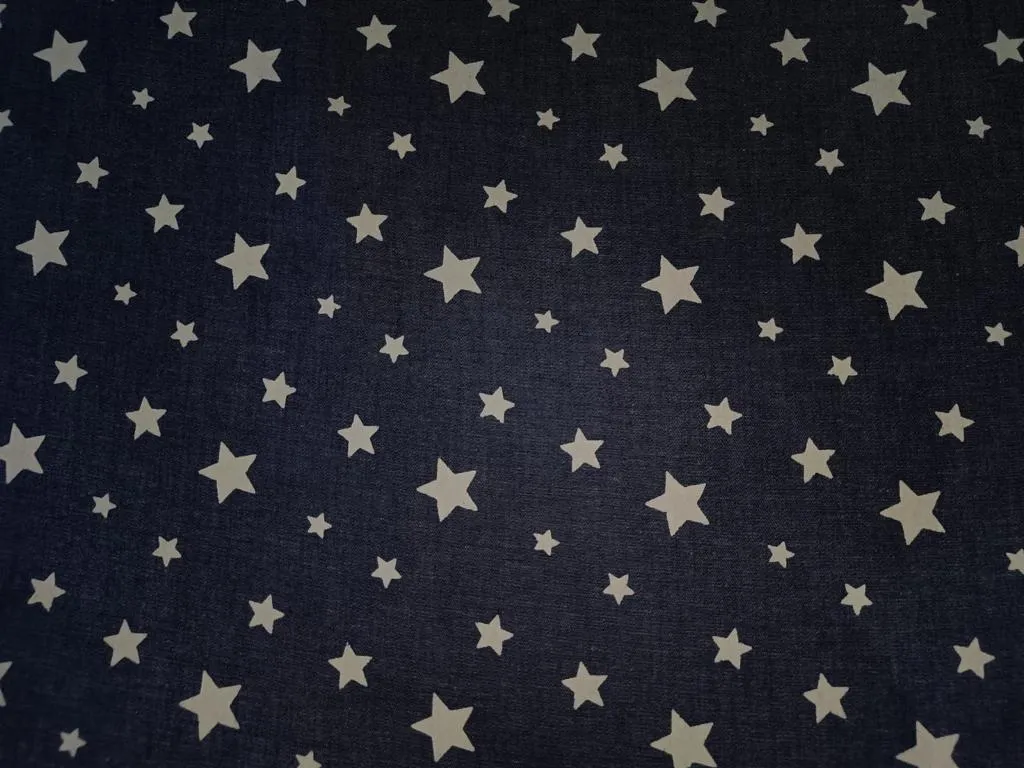 100% Cotton Denim  Fabric 58" wide available in FIVE STYLES  styles [ZIG ZAG / UNICORN / HEART / DENIM BLUE STARS /DINOSAUR/BLACK,BLUE STARS] [15054/55/66/68/15351/54]