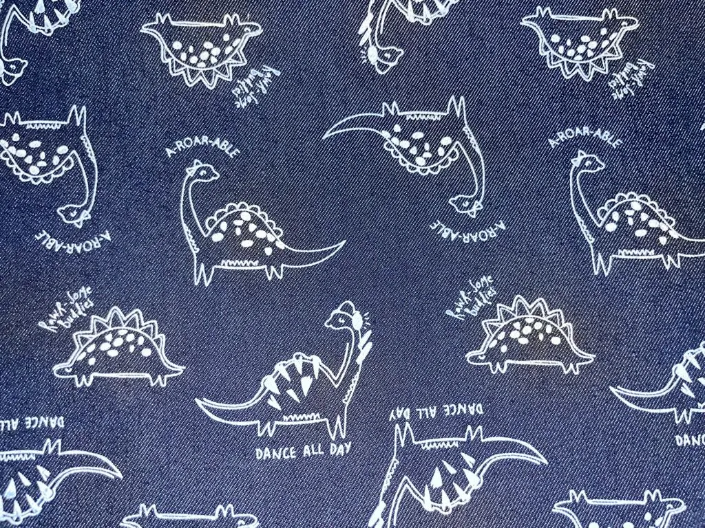 100% Cotton Denim  Fabric 58" wide available in FIVE STYLES  styles [ZIG ZAG / UNICORN / HEART / DENIM BLUE STARS /DINOSAUR/BLACK,BLUE STARS] [15054/55/66/68/15351/54]