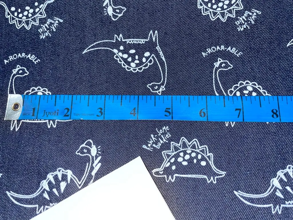 100% Cotton Denim  Fabric 58" wide available in FIVE STYLES  styles [ZIG ZAG / UNICORN / HEART / DENIM BLUE STARS /DINOSAUR/BLACK,BLUE STARS] [15054/55/66/68/15351/54]