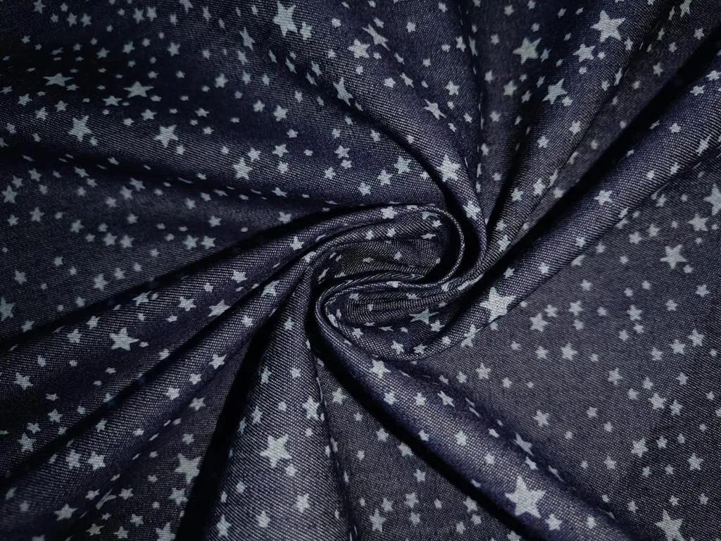 100% Cotton Denim  Fabric 58" wide available in FIVE STYLES  styles [ZIG ZAG / UNICORN / HEART / DENIM BLUE STARS /DINOSAUR/BLACK,BLUE STARS] [15054/55/66/68/15351/54]