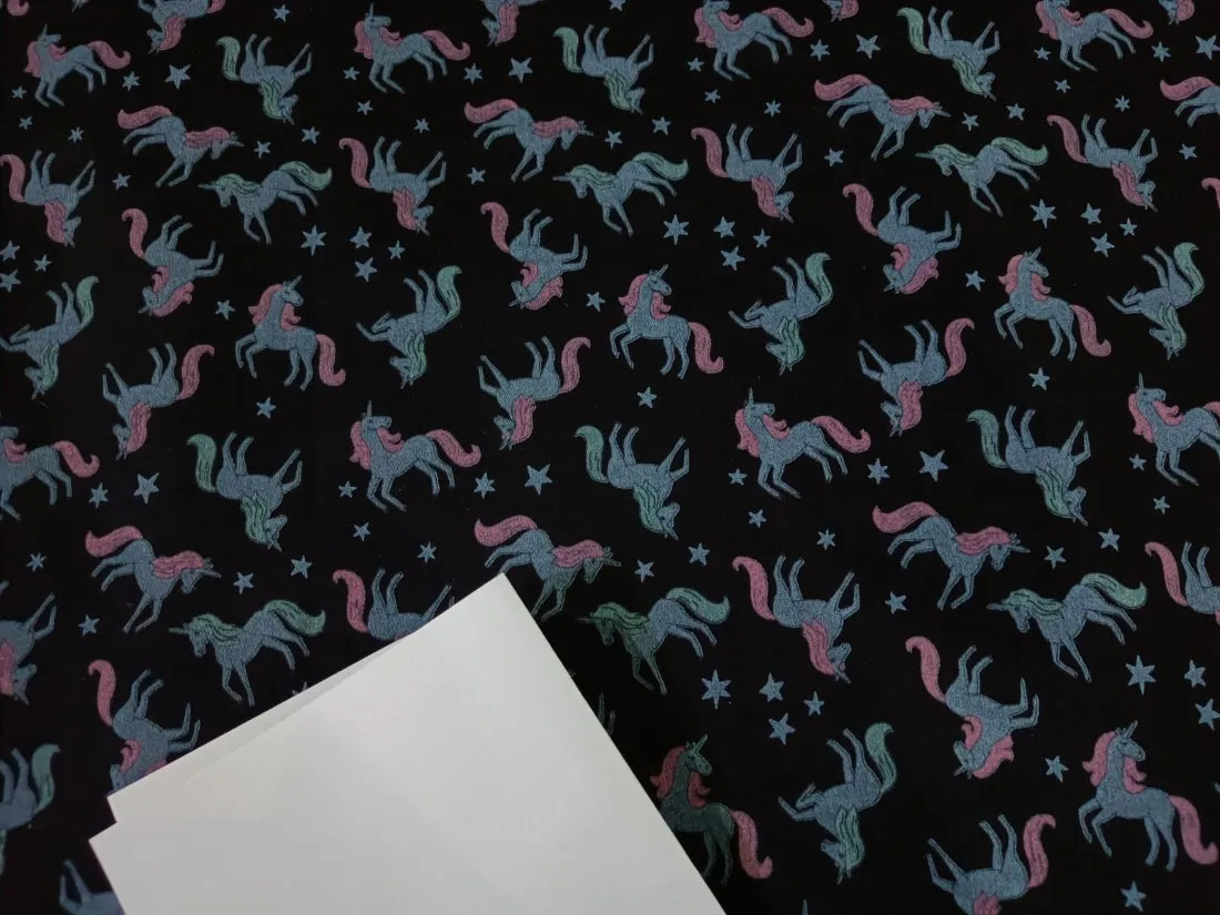 100% Cotton Denim  Fabric 58" wide available in FIVE STYLES  styles [ZIG ZAG / UNICORN / HEART / DENIM BLUE STARS /DINOSAUR/BLACK,BLUE STARS] [15054/55/66/68/15351/54]