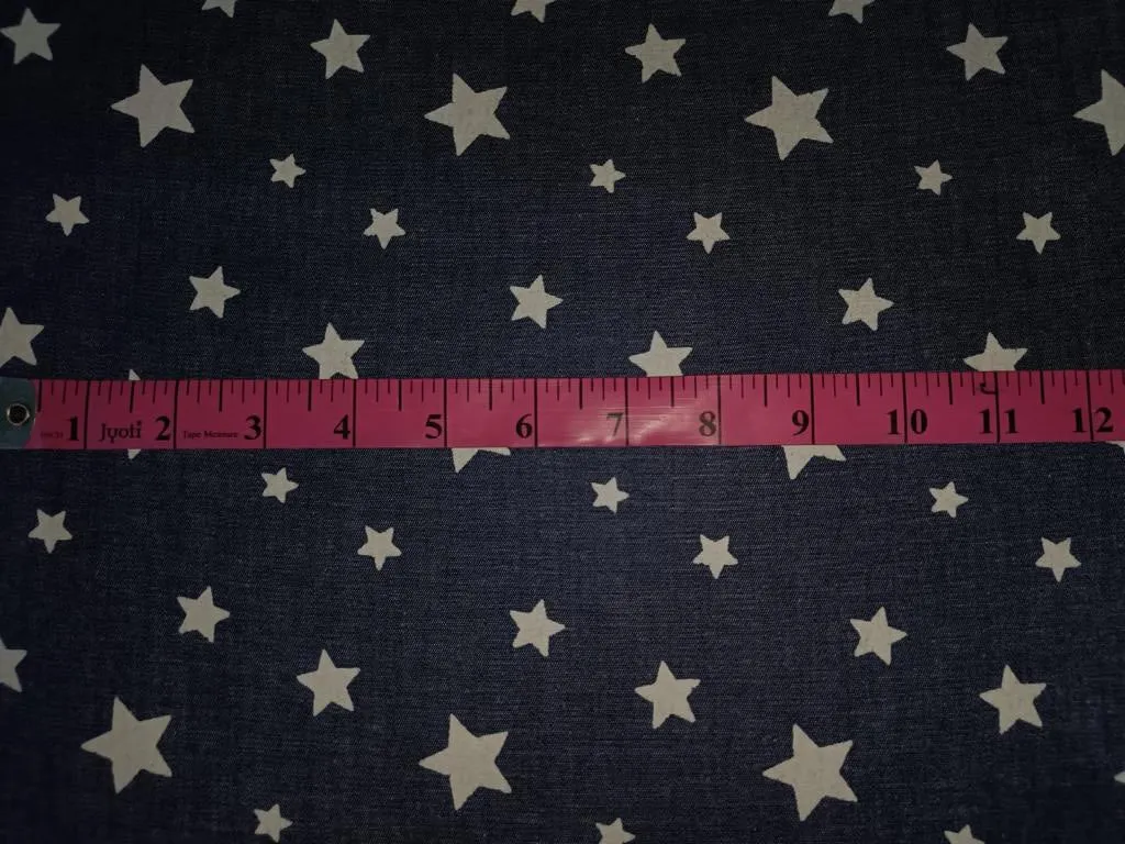 100% Cotton Denim  Fabric 58" wide available in FIVE STYLES  styles [ZIG ZAG / UNICORN / HEART / DENIM BLUE STARS /DINOSAUR/BLACK,BLUE STARS] [15054/55/66/68/15351/54]
