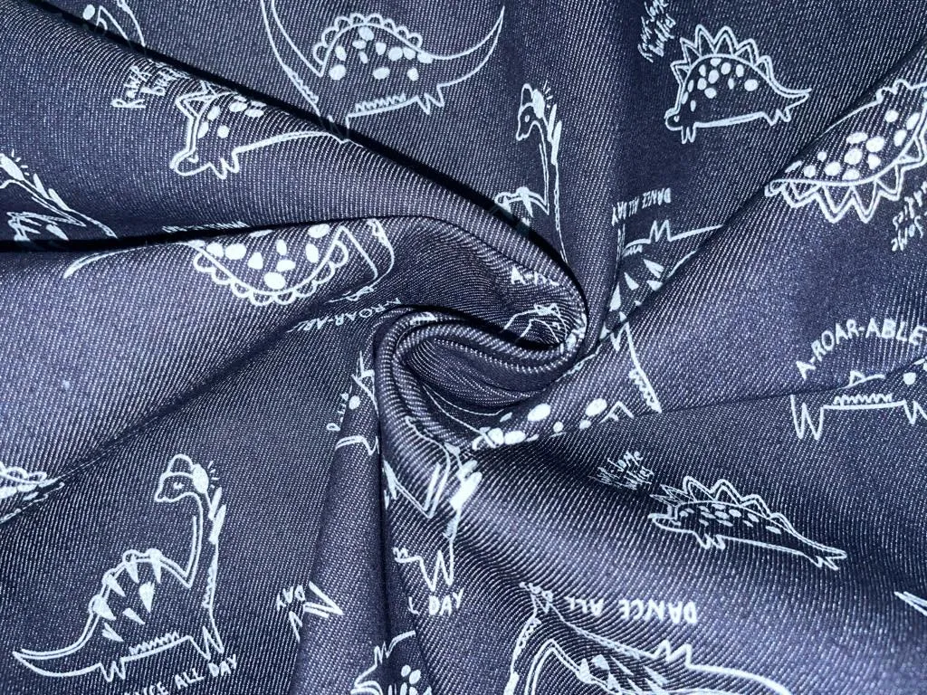 100% Cotton Denim  Fabric 58" wide available in FIVE STYLES  styles [ZIG ZAG / UNICORN / HEART / DENIM BLUE STARS /DINOSAUR/BLACK,BLUE STARS] [15054/55/66/68/15351/54]