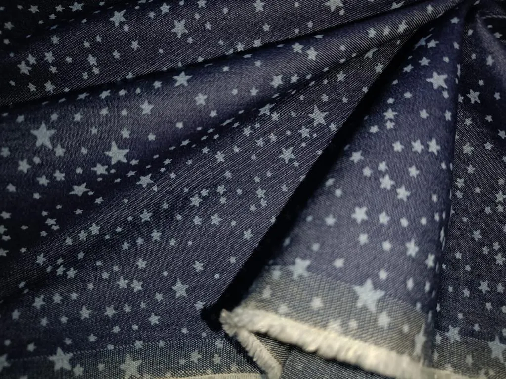 100% Cotton Denim  Fabric 58" wide available in FIVE STYLES  styles [ZIG ZAG / UNICORN / HEART / DENIM BLUE STARS /DINOSAUR/BLACK,BLUE STARS] [15054/55/66/68/15351/54]