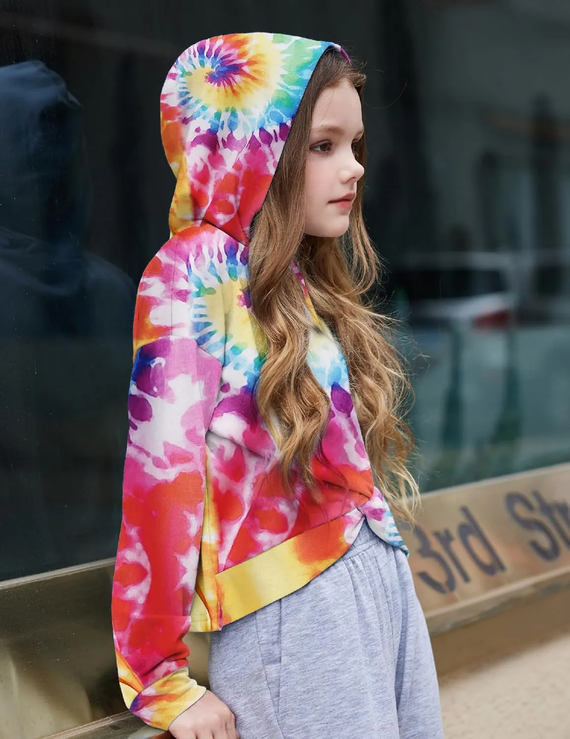 Arshiner Girls Hoodie Twist Front Tie Dye Hooded Sweatshirt