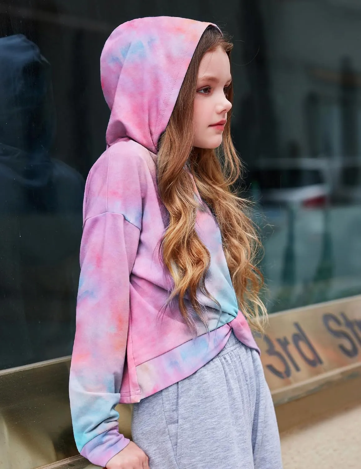 Arshiner Girls Hoodie Twist Front Tie Dye Hooded Sweatshirt