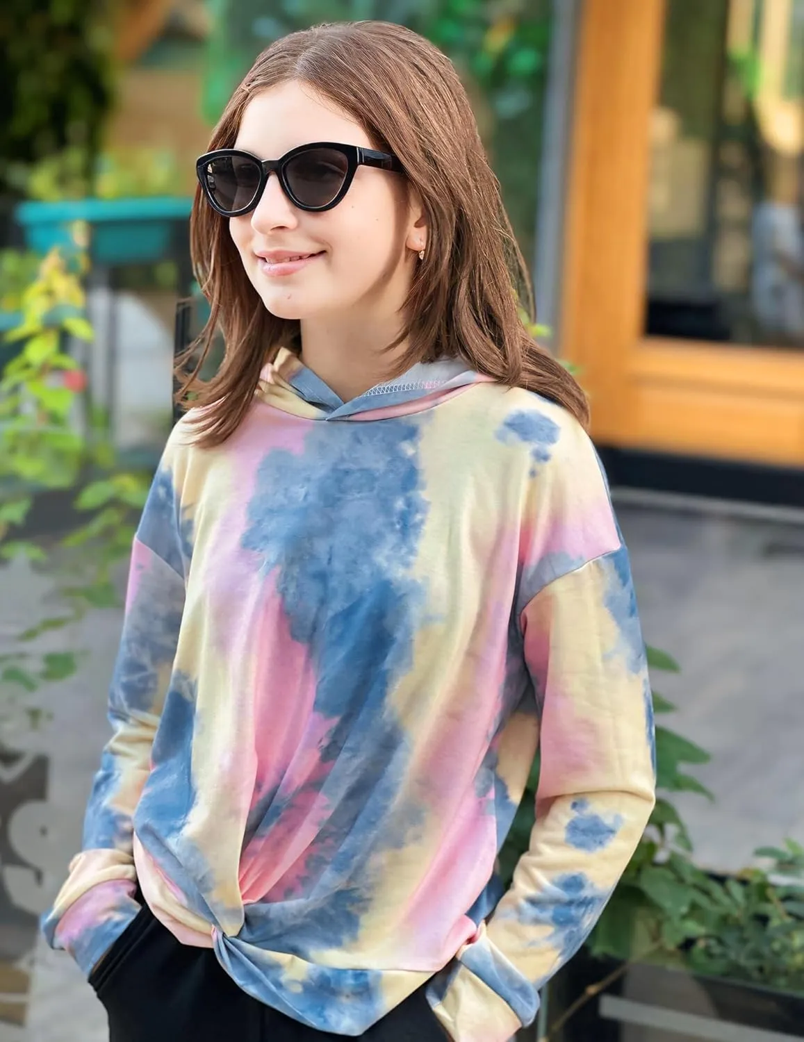 Arshiner Girls Hoodie Twist Front Tie Dye Hooded Sweatshirt