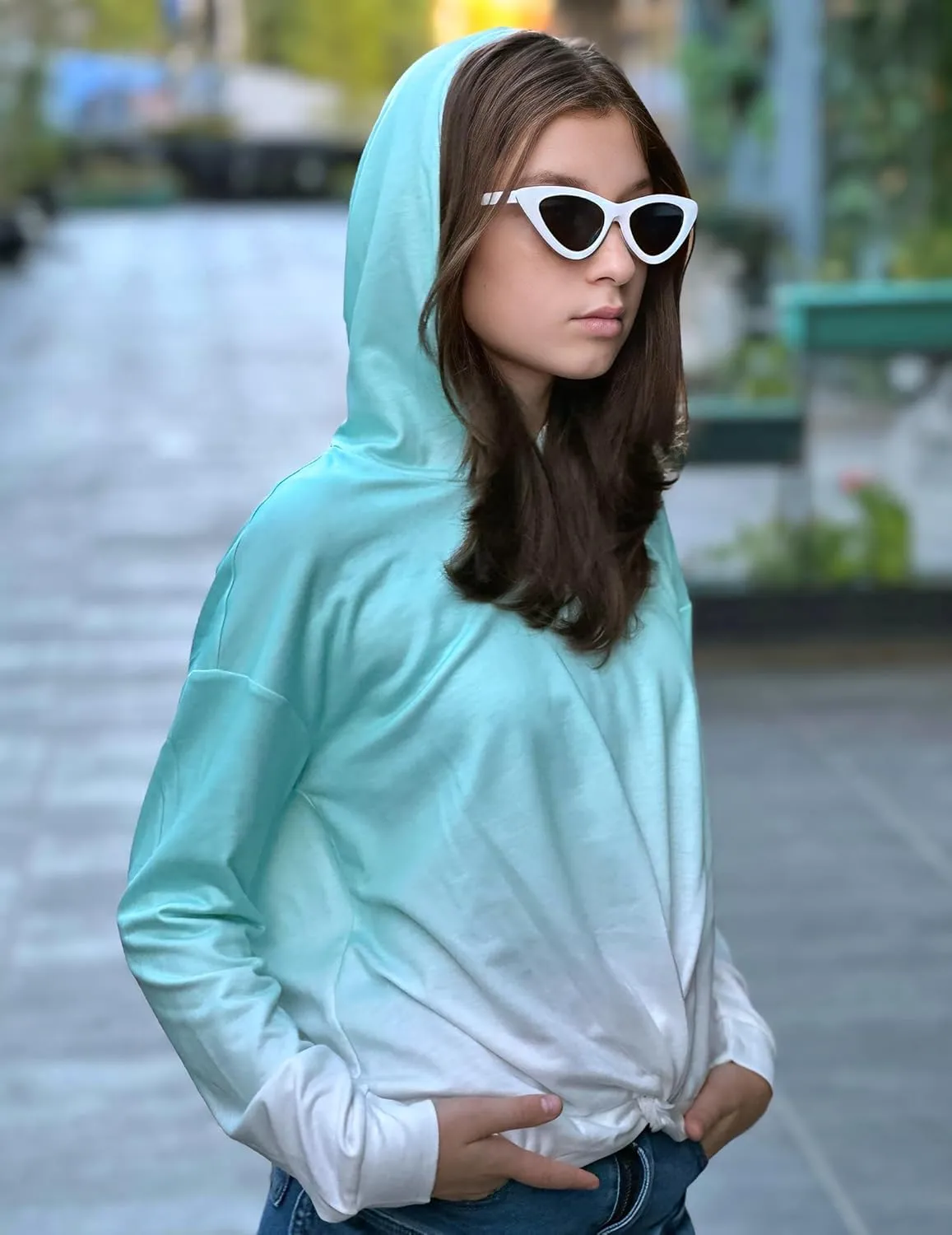 Arshiner Girls Hoodie Twist Front Tie Dye Hooded Sweatshirt