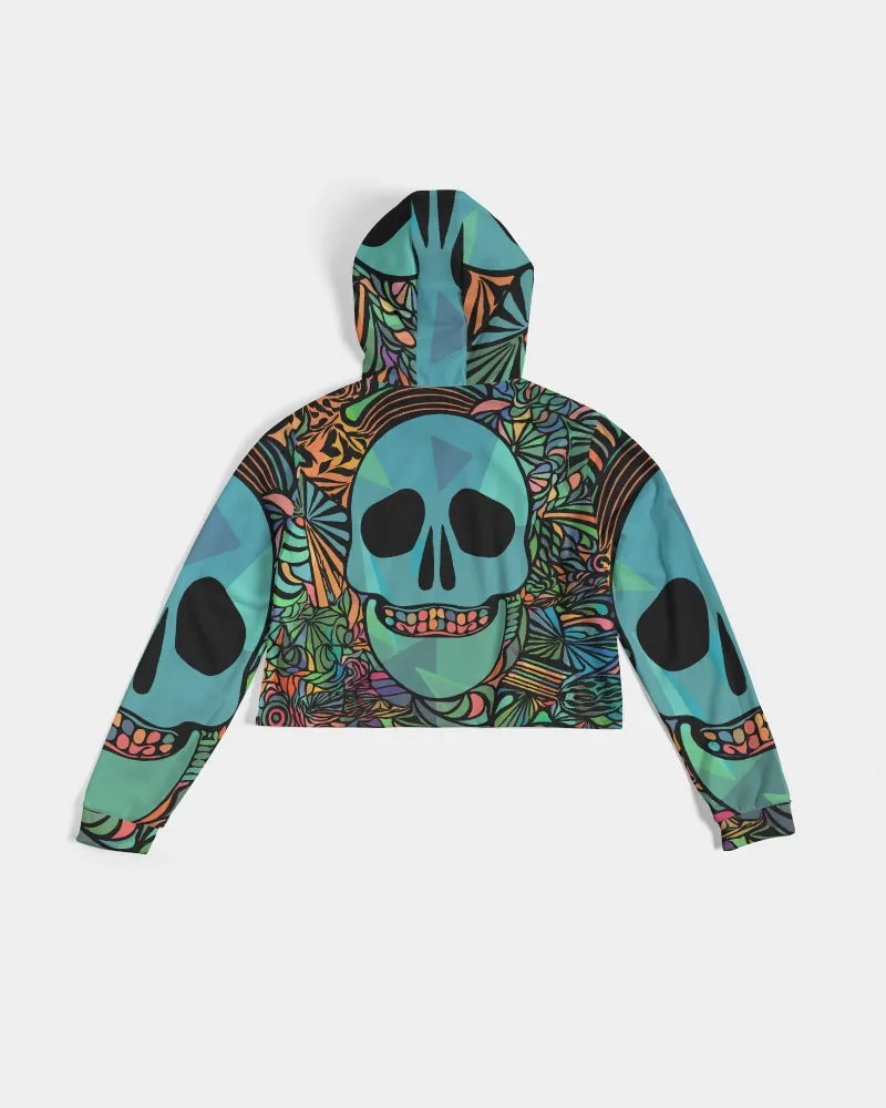 Aztec-Inka Collection Mexican Colorful Skull Women's Cropped Hoodie