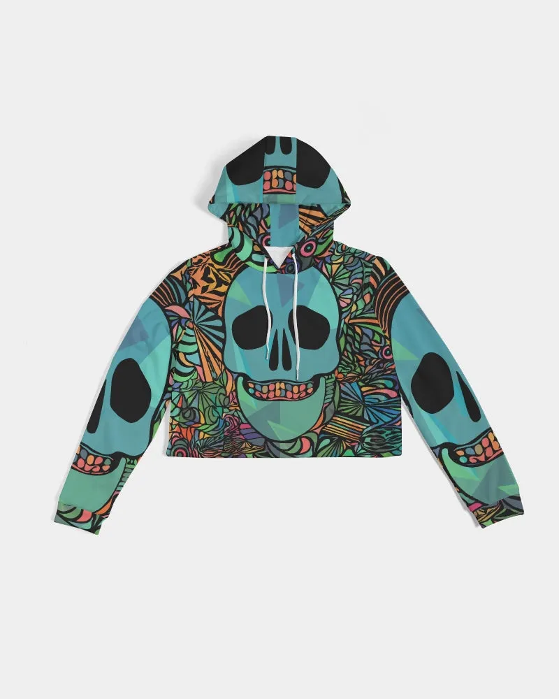 Aztec-Inka Collection Mexican Colorful Skull Women's Cropped Hoodie