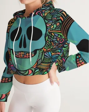 Aztec-Inka Collection Mexican Colorful Skull Women's Cropped Hoodie
