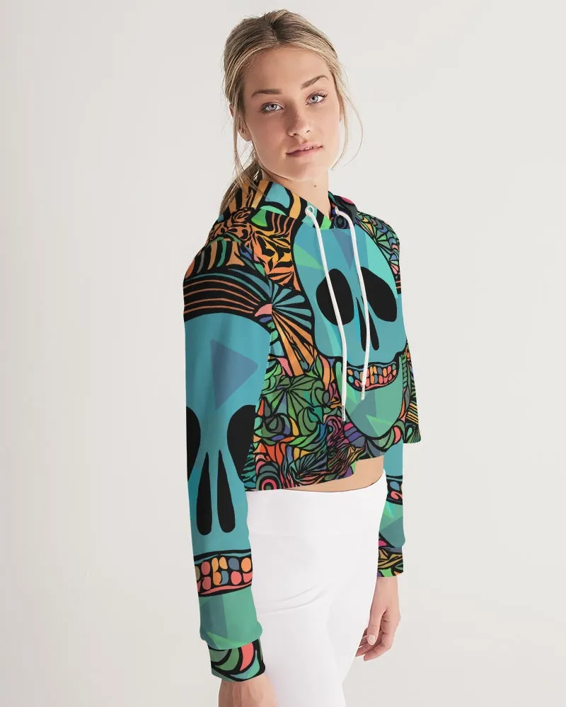 Aztec-Inka Collection Mexican Colorful Skull Women's Cropped Hoodie