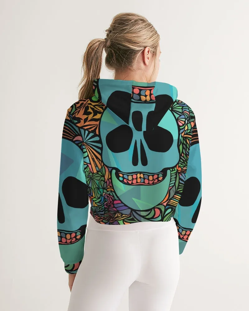 Aztec-Inka Collection Mexican Colorful Skull Women's Cropped Hoodie