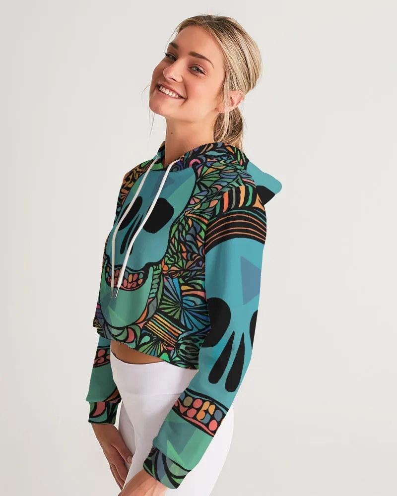 Aztec-Inka Collection Mexican Colorful Skull Women's Cropped Hoodie