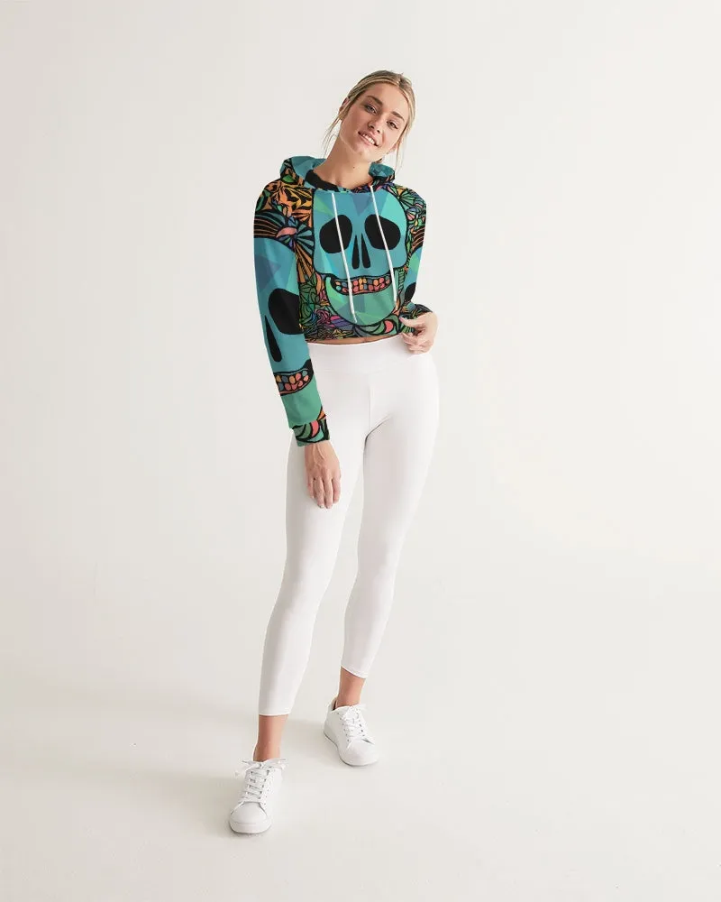 Aztec-Inka Collection Mexican Colorful Skull Women's Cropped Hoodie