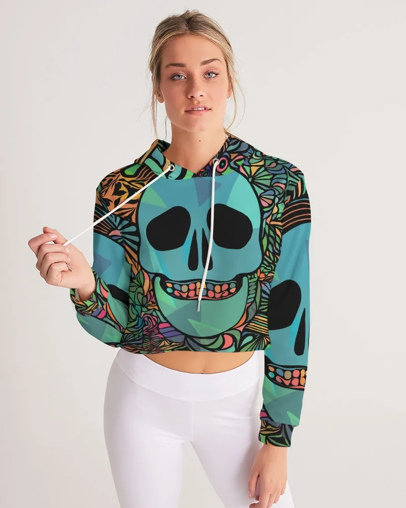 Aztec-Inka Collection Mexican Colorful Skull Women's Cropped Hoodie