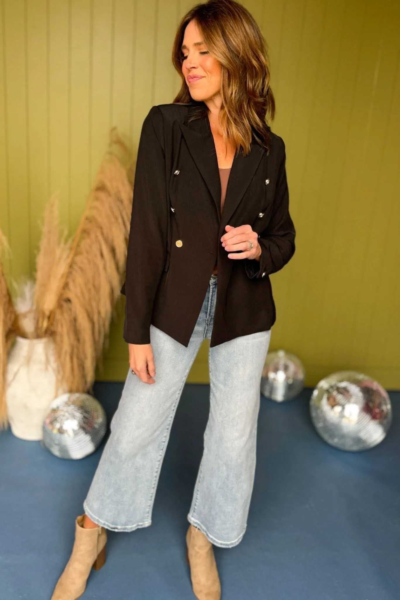 Black Collared Button Front Blazer