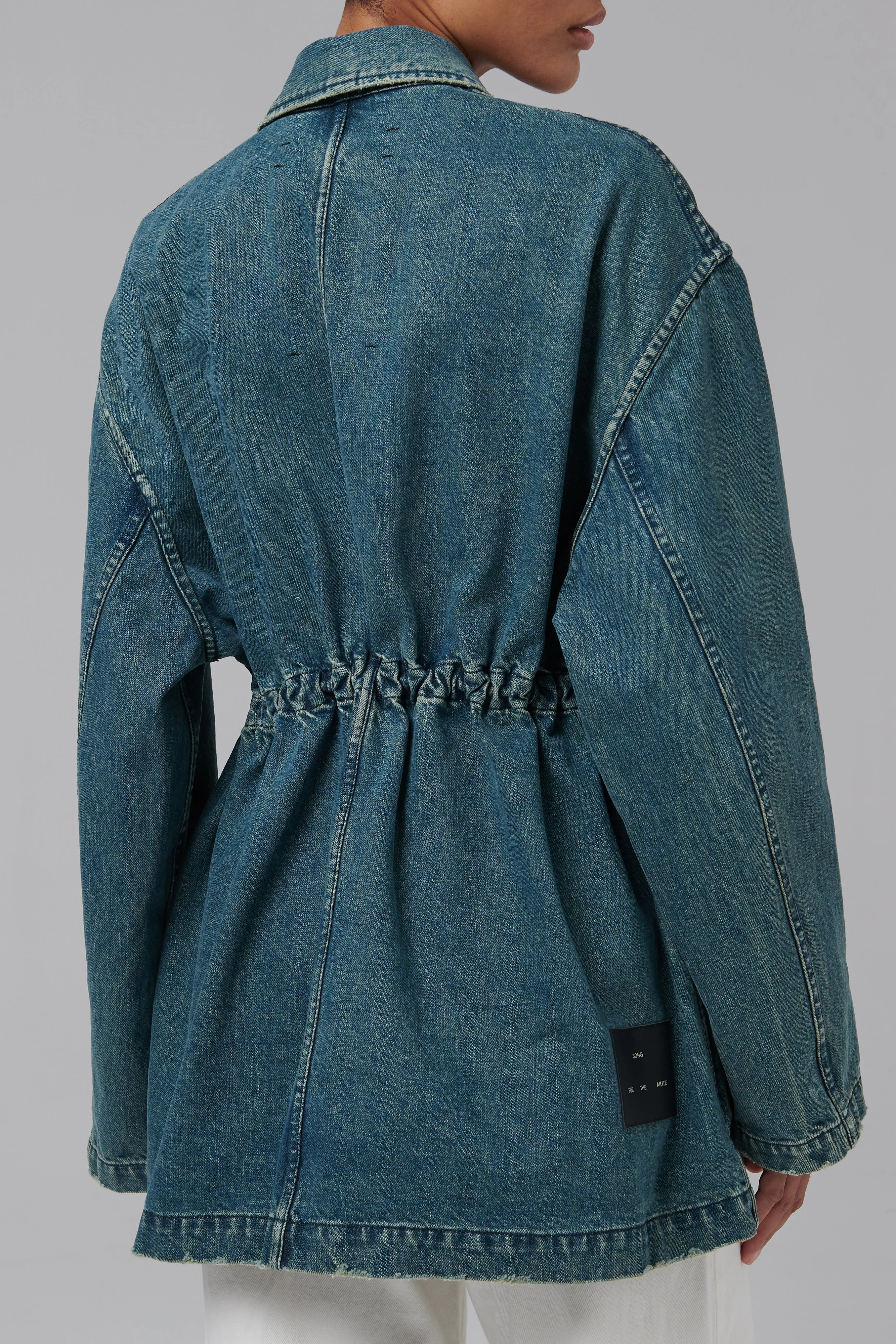 Blue Gathered Denim Jacket