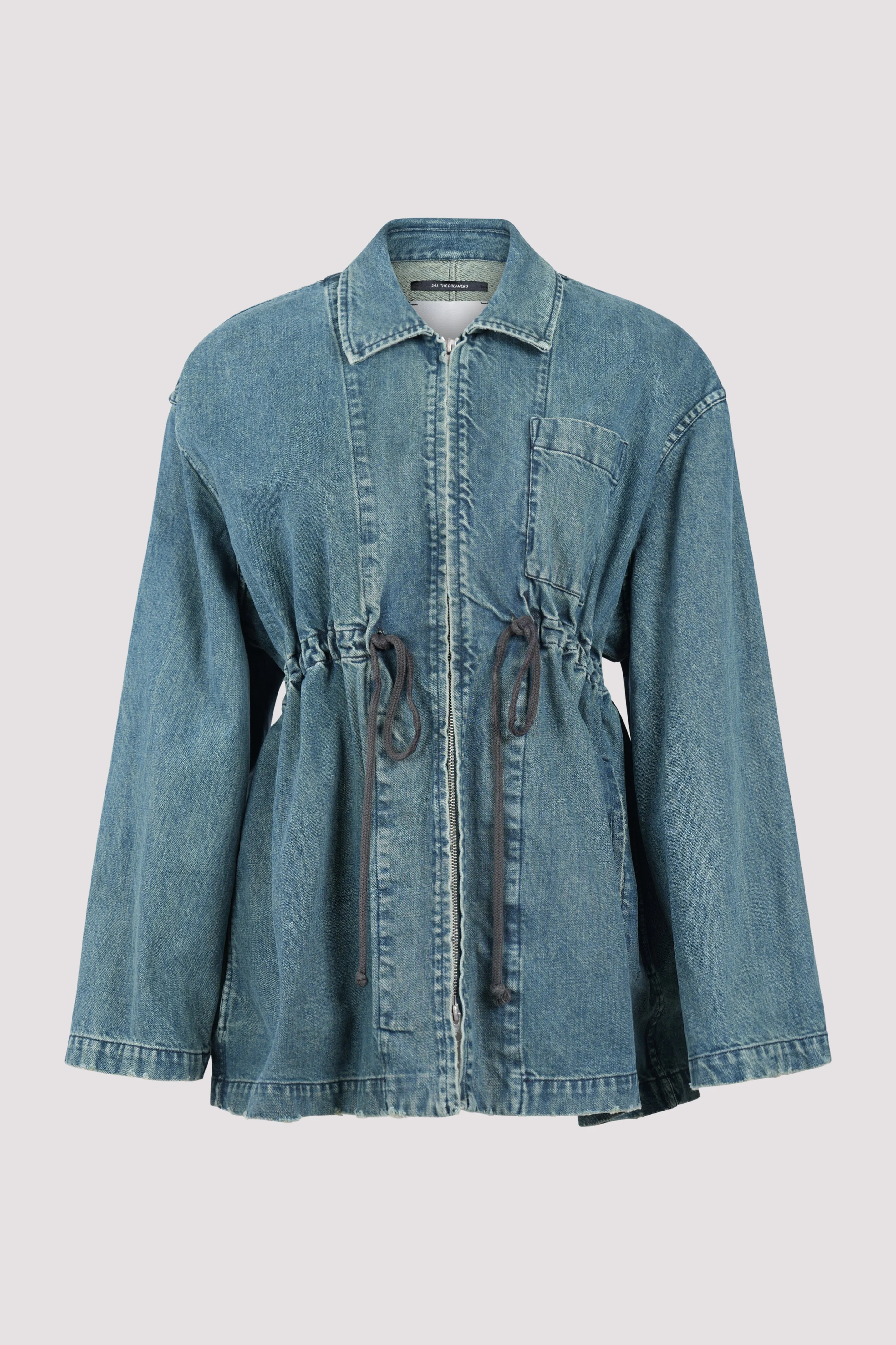 Blue Gathered Denim Jacket