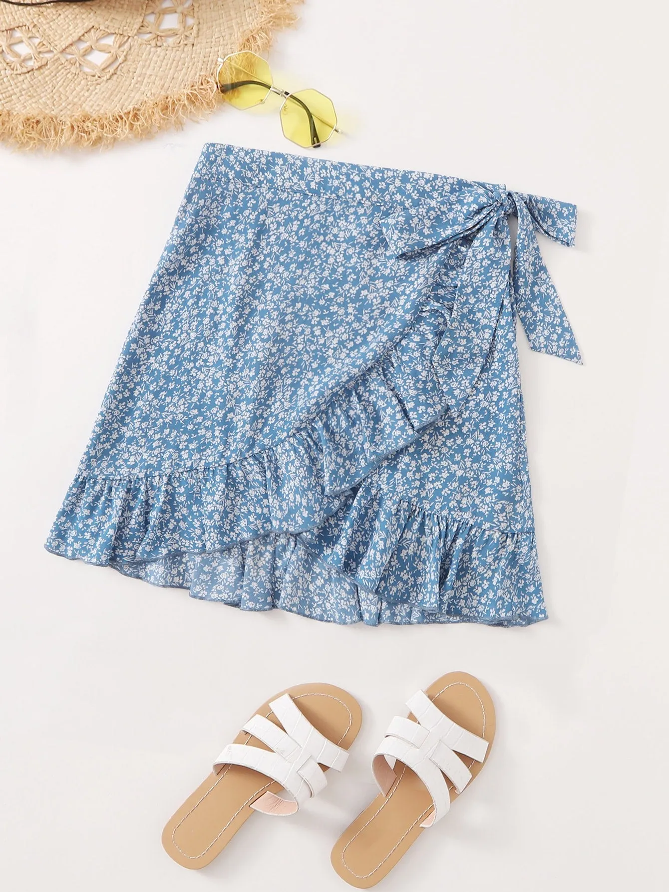 Boho Ditsy Floral Tie Front High Waist Short Women Skirt