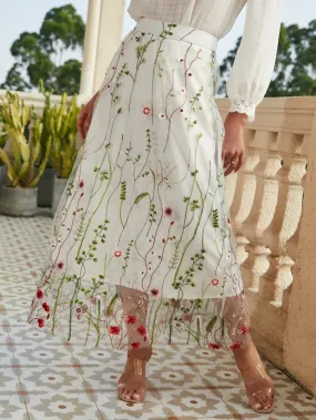 Boho Floral Embroidery High Waist Long Women Skirt