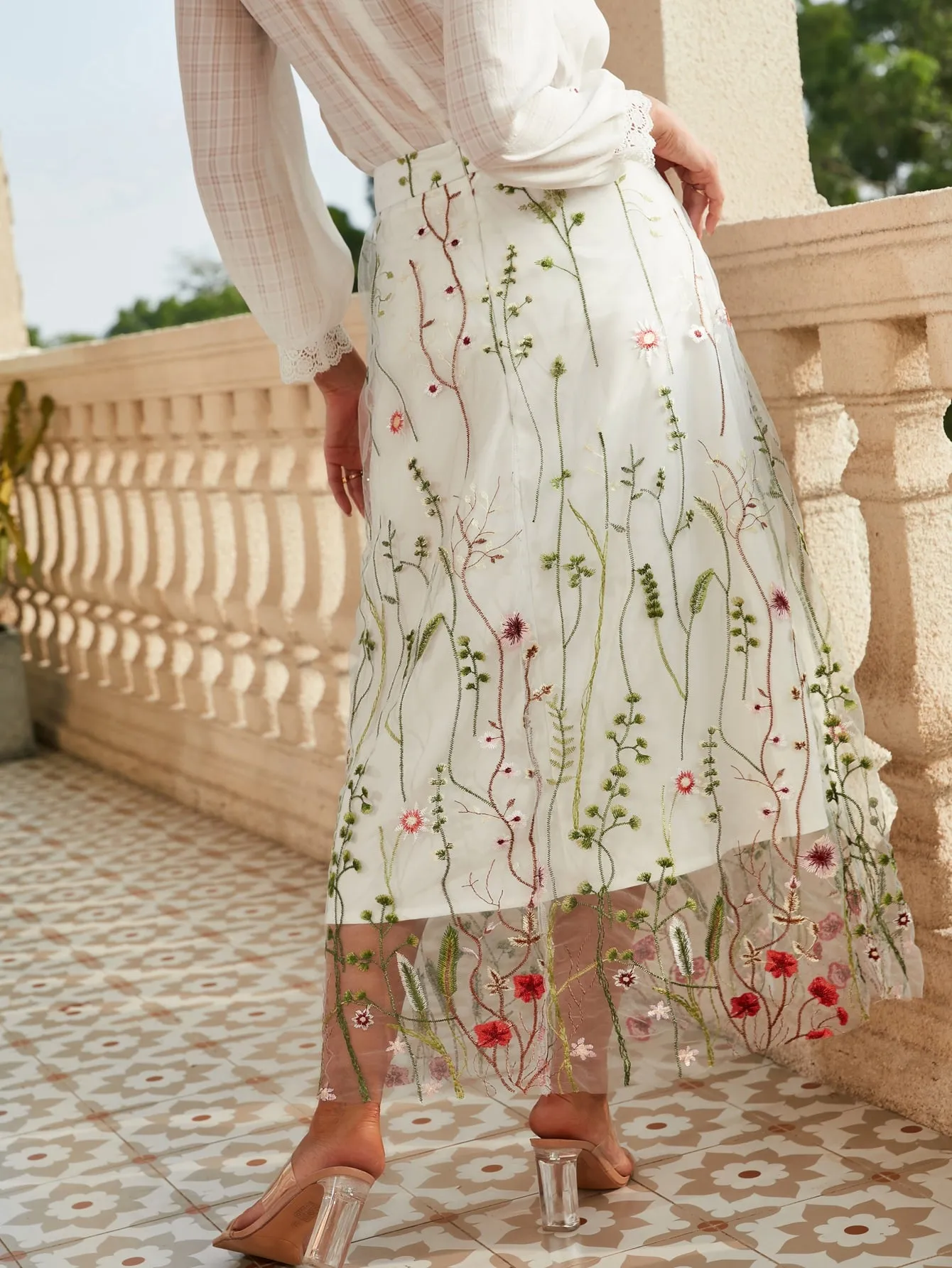 Boho Floral Embroidery High Waist Long Women Skirt