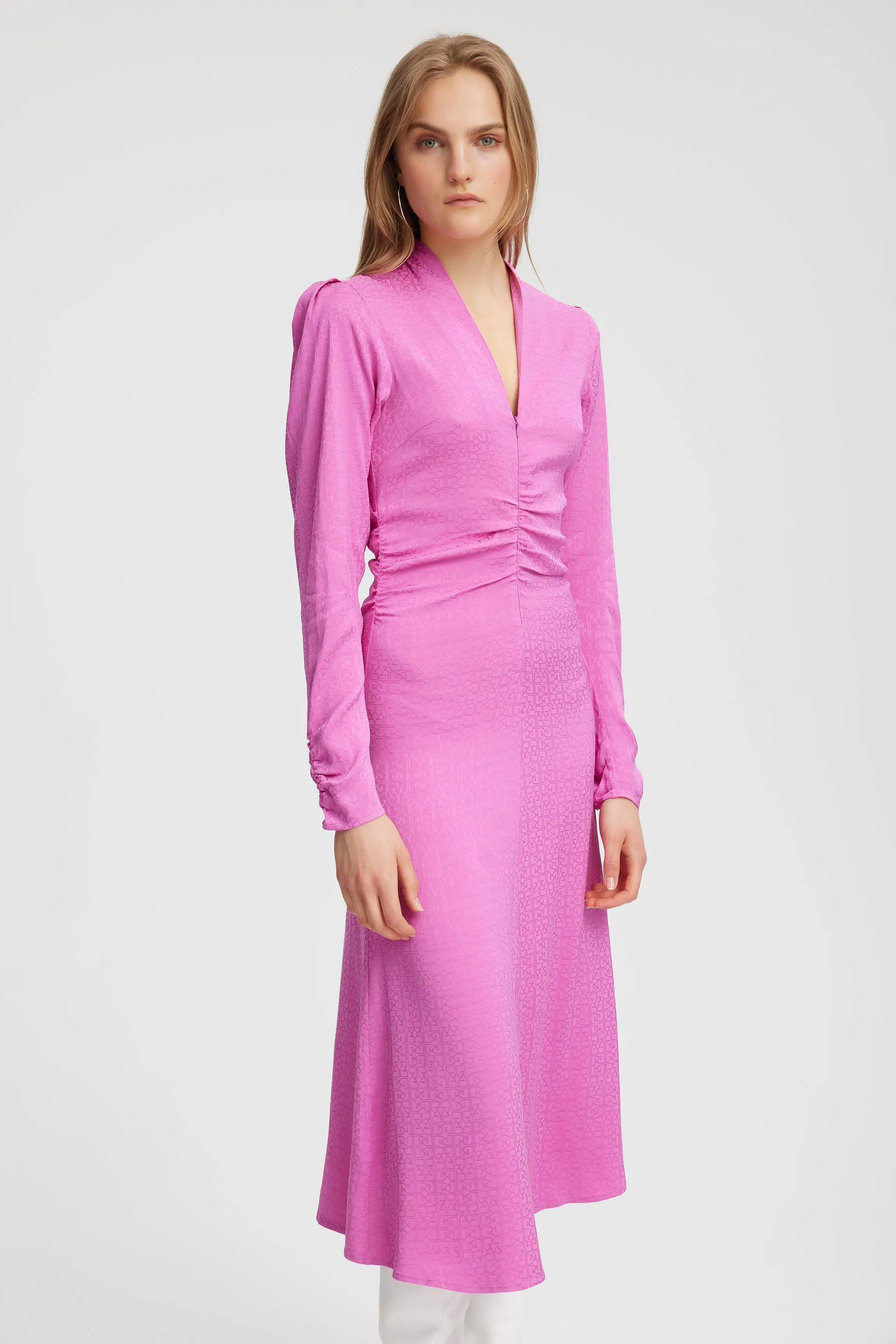 BrinaGZ Midi V-Neck Dress - Super Pink