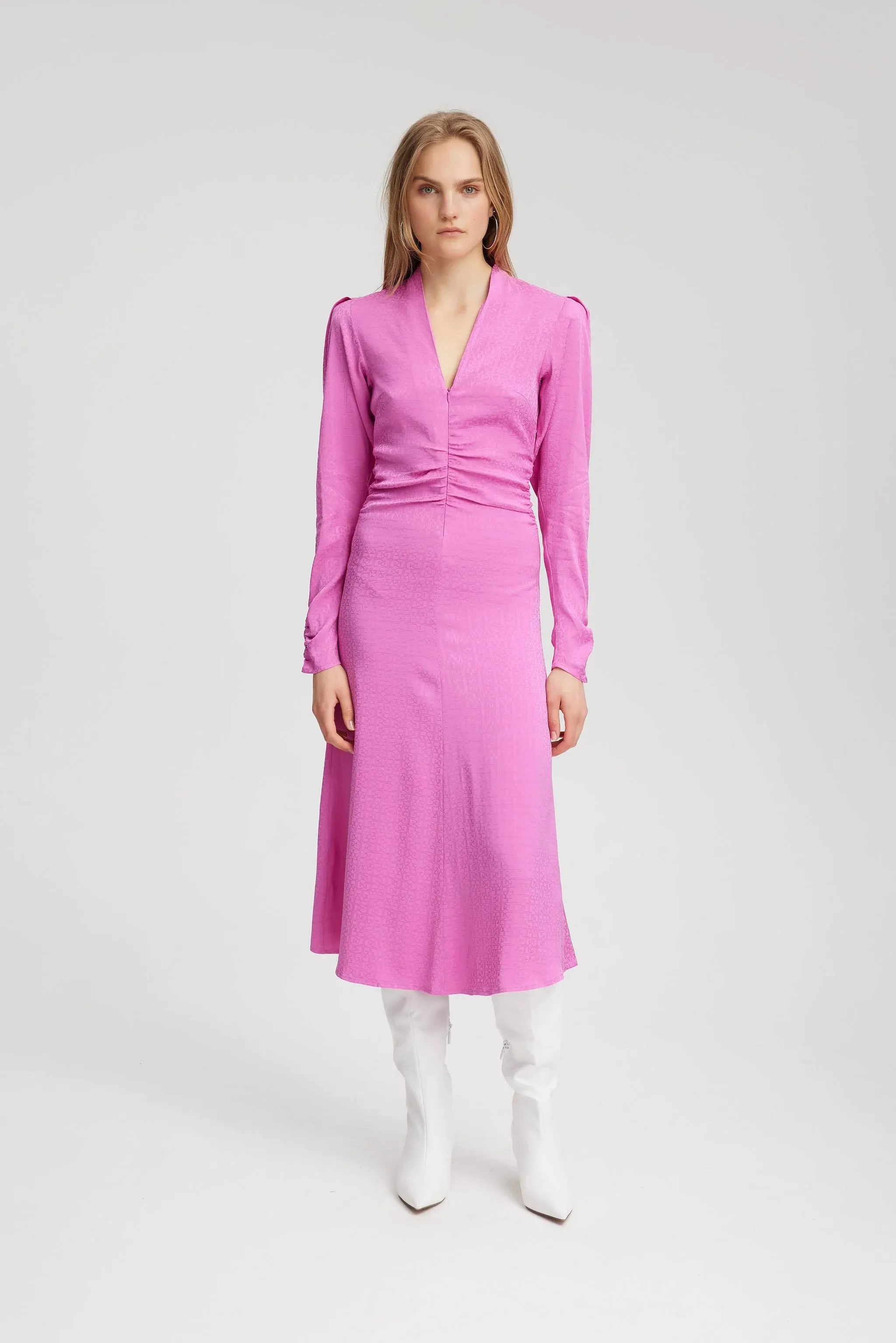 BrinaGZ Midi V-Neck Dress - Super Pink