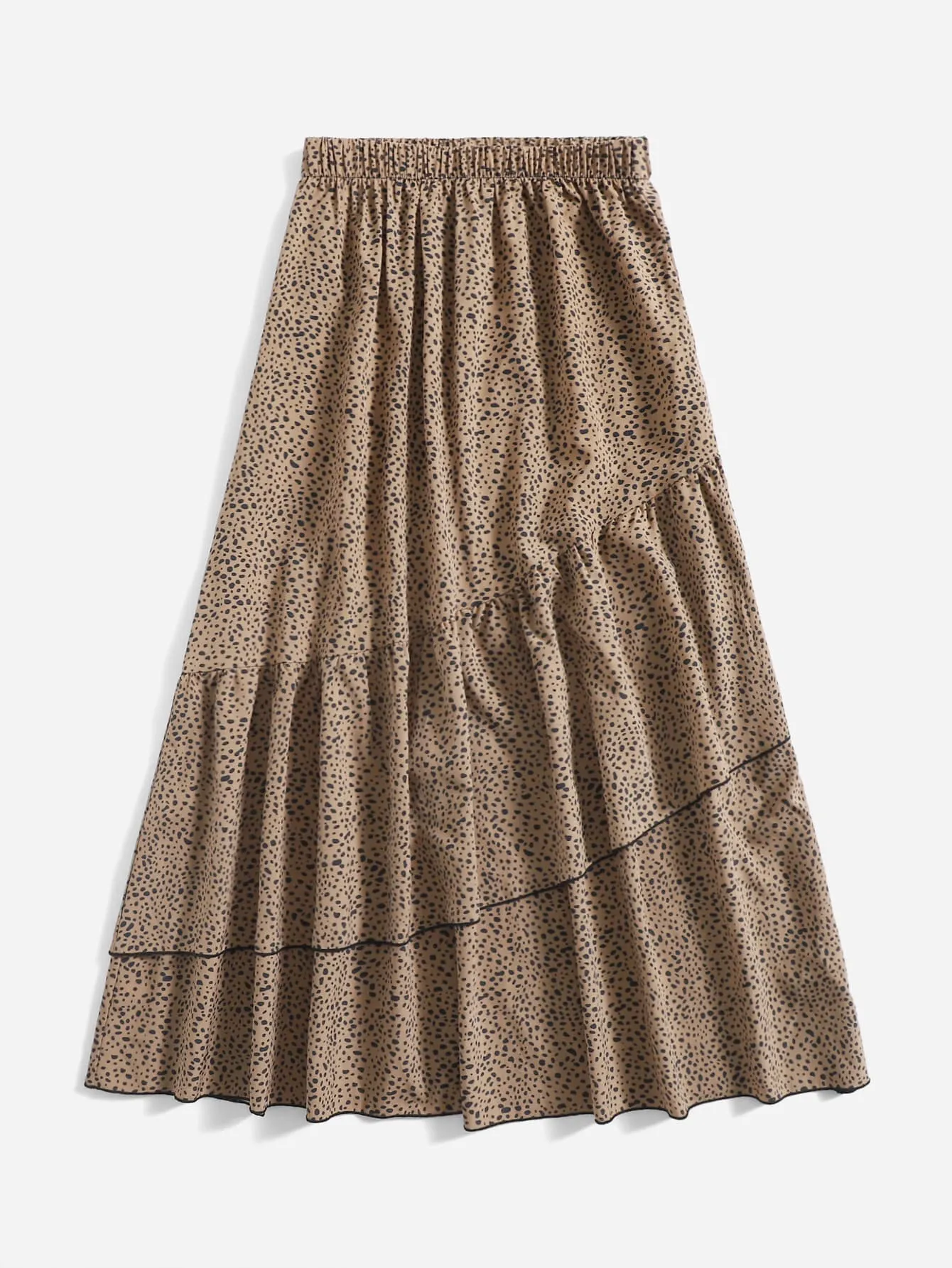Casual All Over Print Ruffle High Waist Long Women Skirt