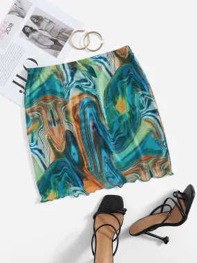 Casual Marble Frill Natural Mini Women Skirt