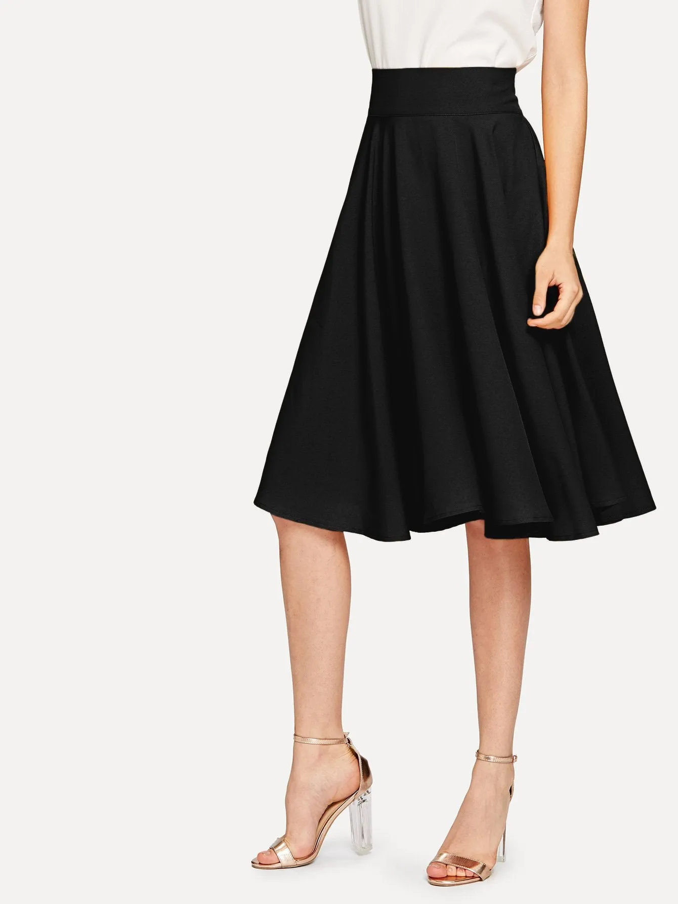 Casual Plain Zipper High Waist Knee Length Women Skirt