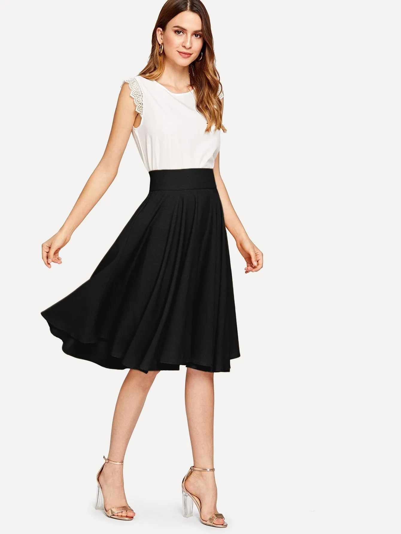 Casual Plain Zipper High Waist Knee Length Women Skirt