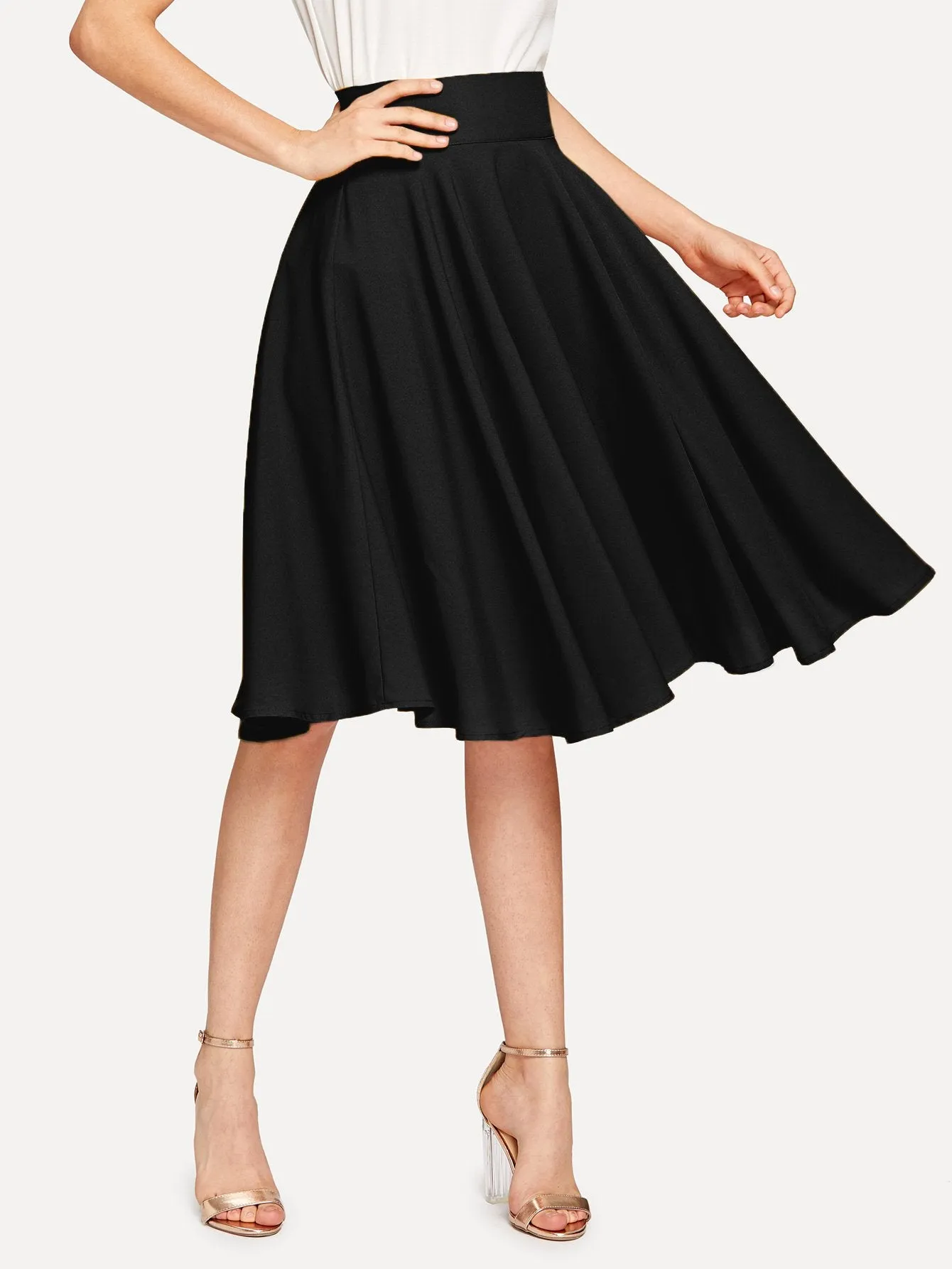Casual Plain Zipper High Waist Knee Length Women Skirt