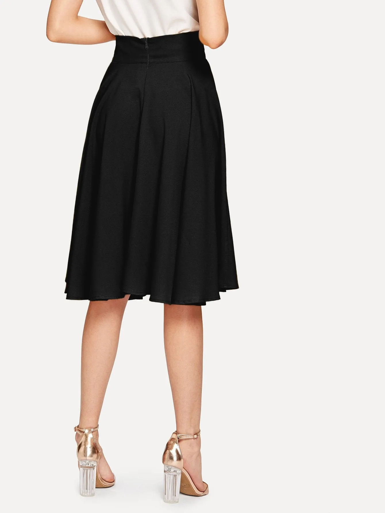 Casual Plain Zipper High Waist Knee Length Women Skirt