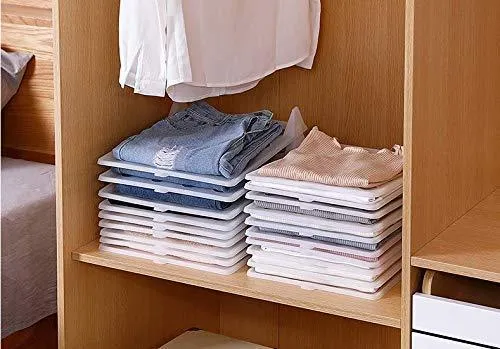 Closet Mess Killer l Foldable Stackable Folded T-Shirt Clothing Organizer l Fold Sort Laundry System l For Drawers, Dresser, Shelves, Suitcase, Wardrobe, Cabinets l Large (Jeans/Pants), Pack of 5