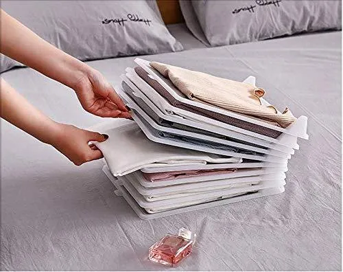 Closet Mess Killer l Foldable Stackable Folded T-Shirt Clothing Organizer l Fold Sort Laundry System l For Drawers, Dresser, Shelves, Suitcase, Wardrobe, Cabinets l Large (Jeans/Pants), Pack of 5