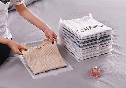 Closet Mess Killer l Foldable Stackable Folded T-Shirt Clothing Organizer l Fold Sort Laundry System l For Drawers, Dresser, Shelves, Suitcase, Wardrobe, Cabinets l Large (Jeans/Pants), Pack of 5
