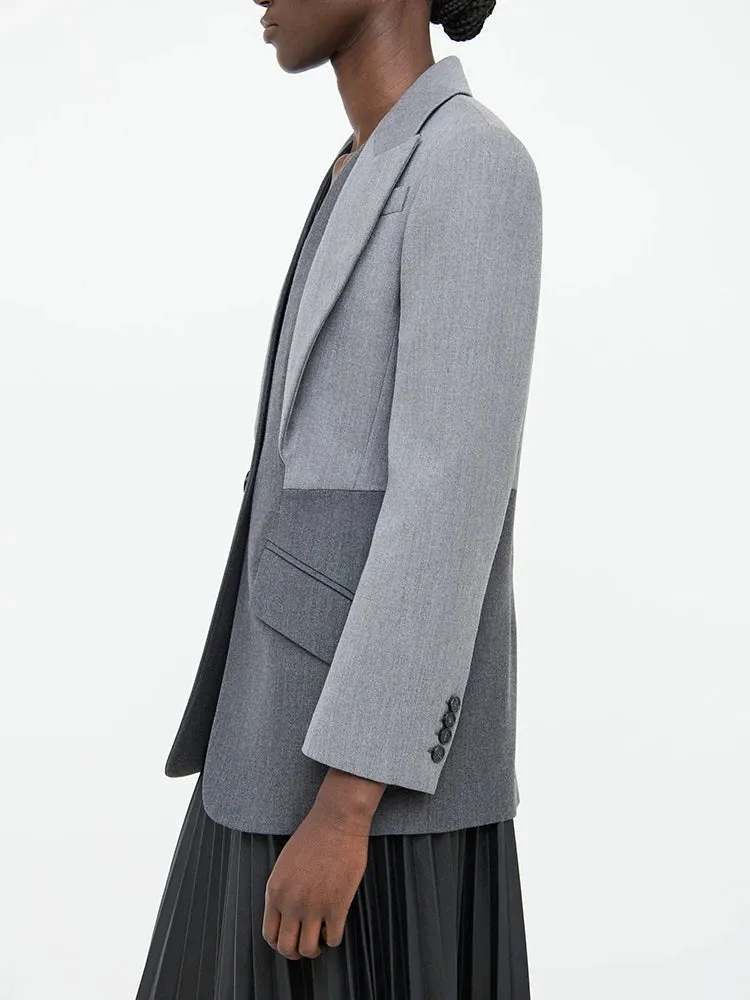 Colorblack Patchwork Pockets Casual Blazers For Women Notched Collar Long Sleeve Minimalist Slimming Blazer Female Fashion