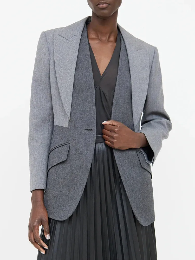 Colorblack Patchwork Pockets Casual Blazers For Women Notched Collar Long Sleeve Minimalist Slimming Blazer Female Fashion