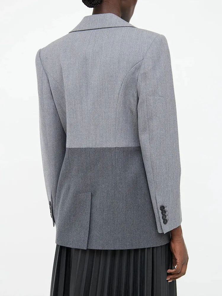 Colorblack Patchwork Pockets Casual Blazers For Women Notched Collar Long Sleeve Minimalist Slimming Blazer Female Fashion