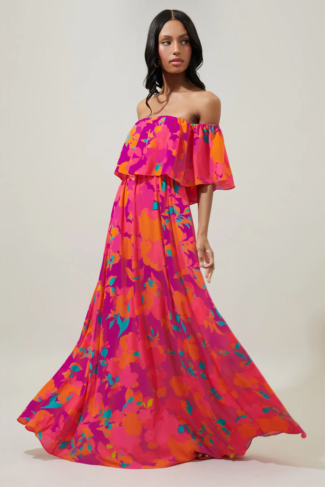 Constance Floral Enamored Off the Shoulder Ruffle Dress