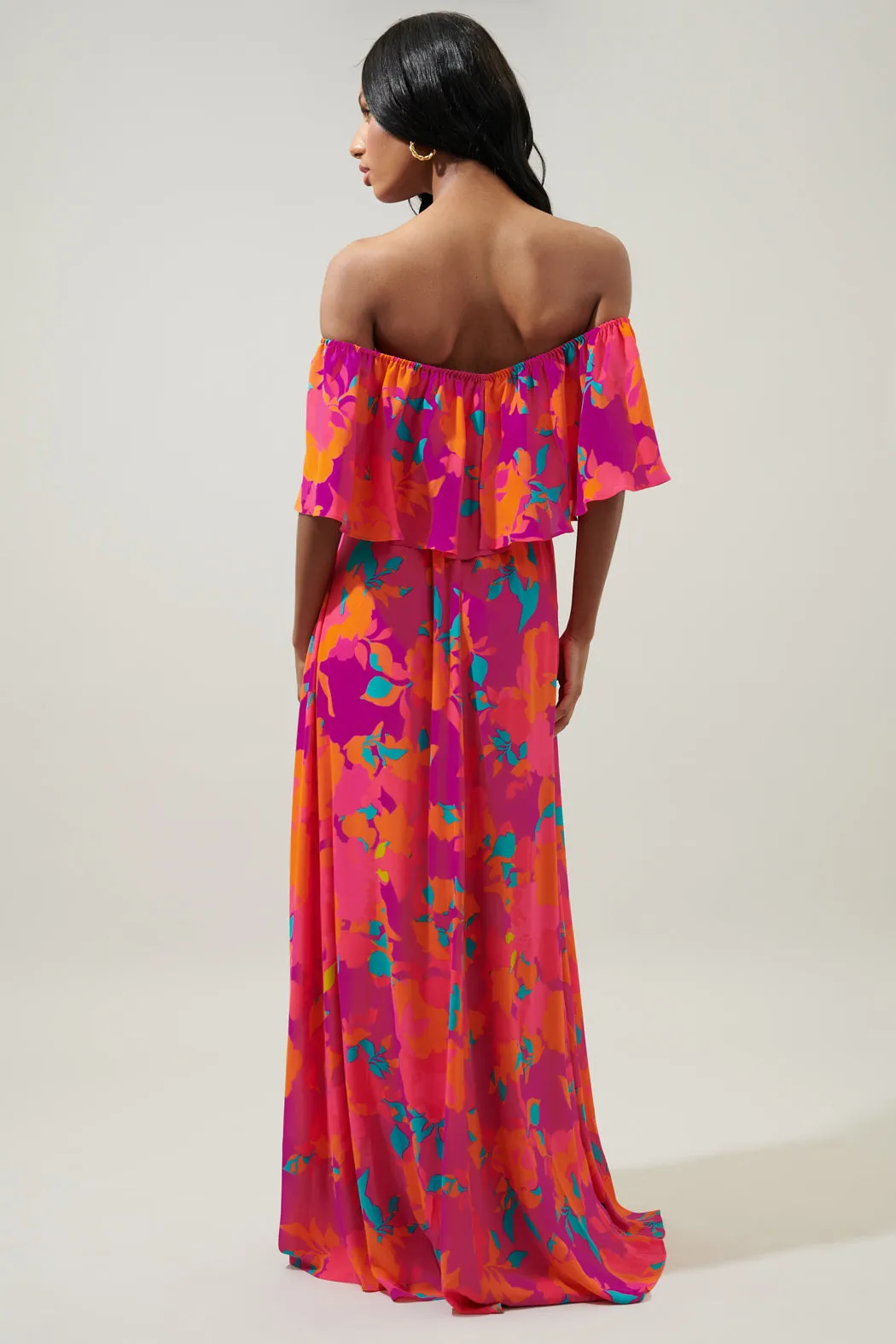 Constance Floral Enamored Off the Shoulder Ruffle Dress