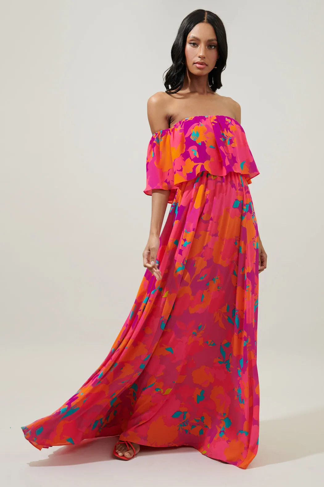 Constance Floral Enamored Off the Shoulder Ruffle Dress