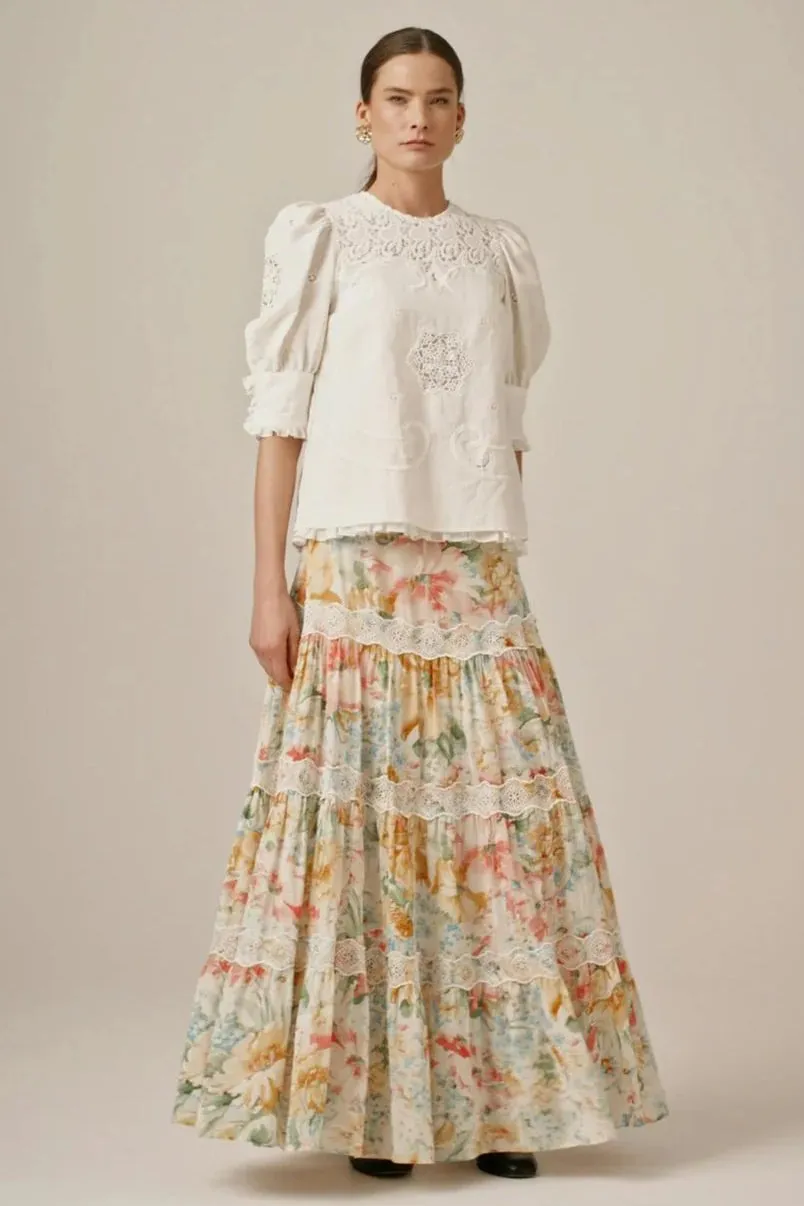 Cotton Slub Skirt in Blooming Pastels