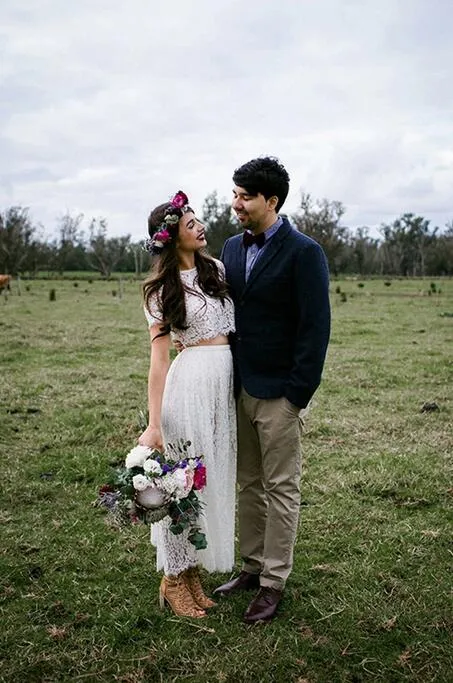 Country Style Lace Flowy Two Piece Wedding Dress, Bridal Separates
