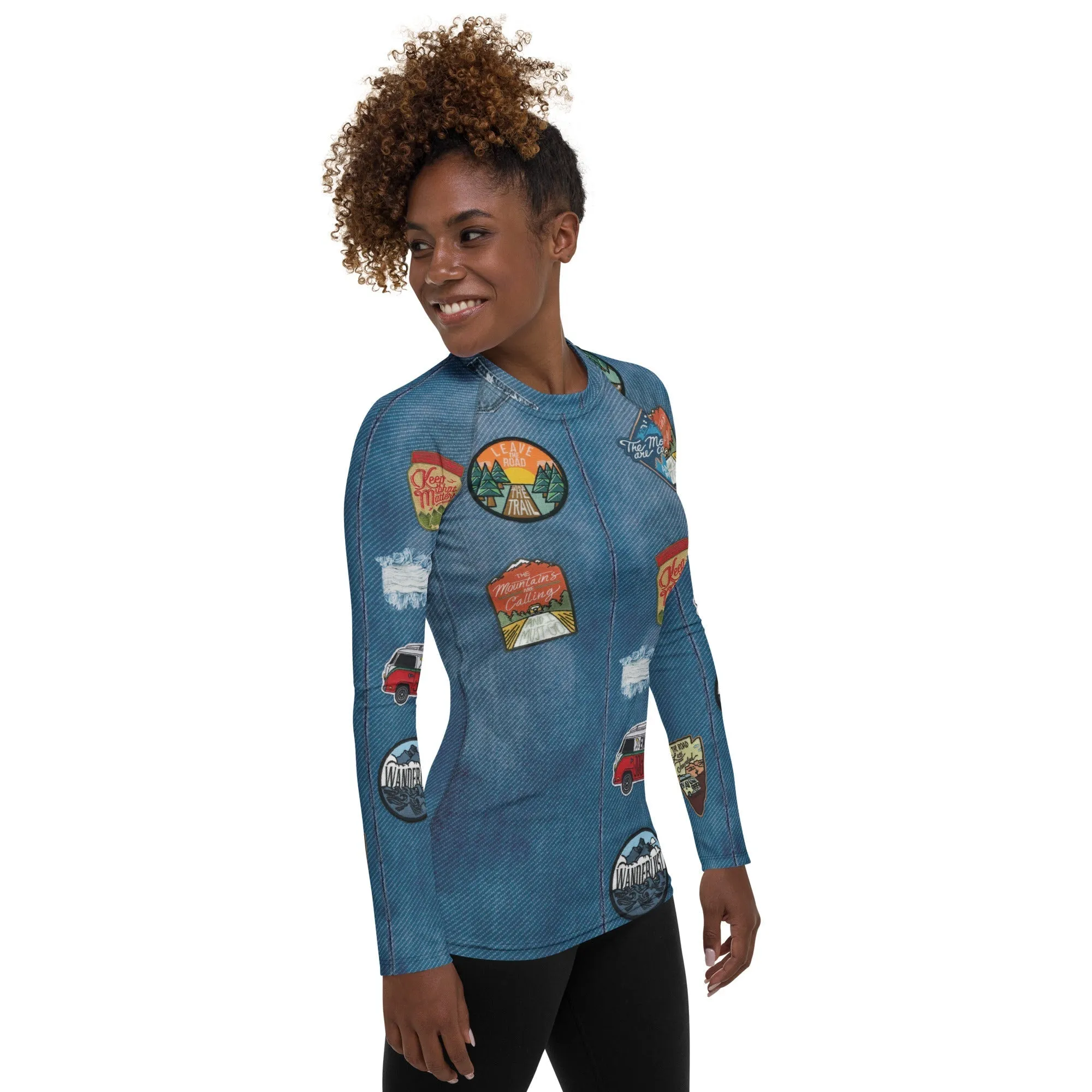 Denim Patch Print Rash Guard