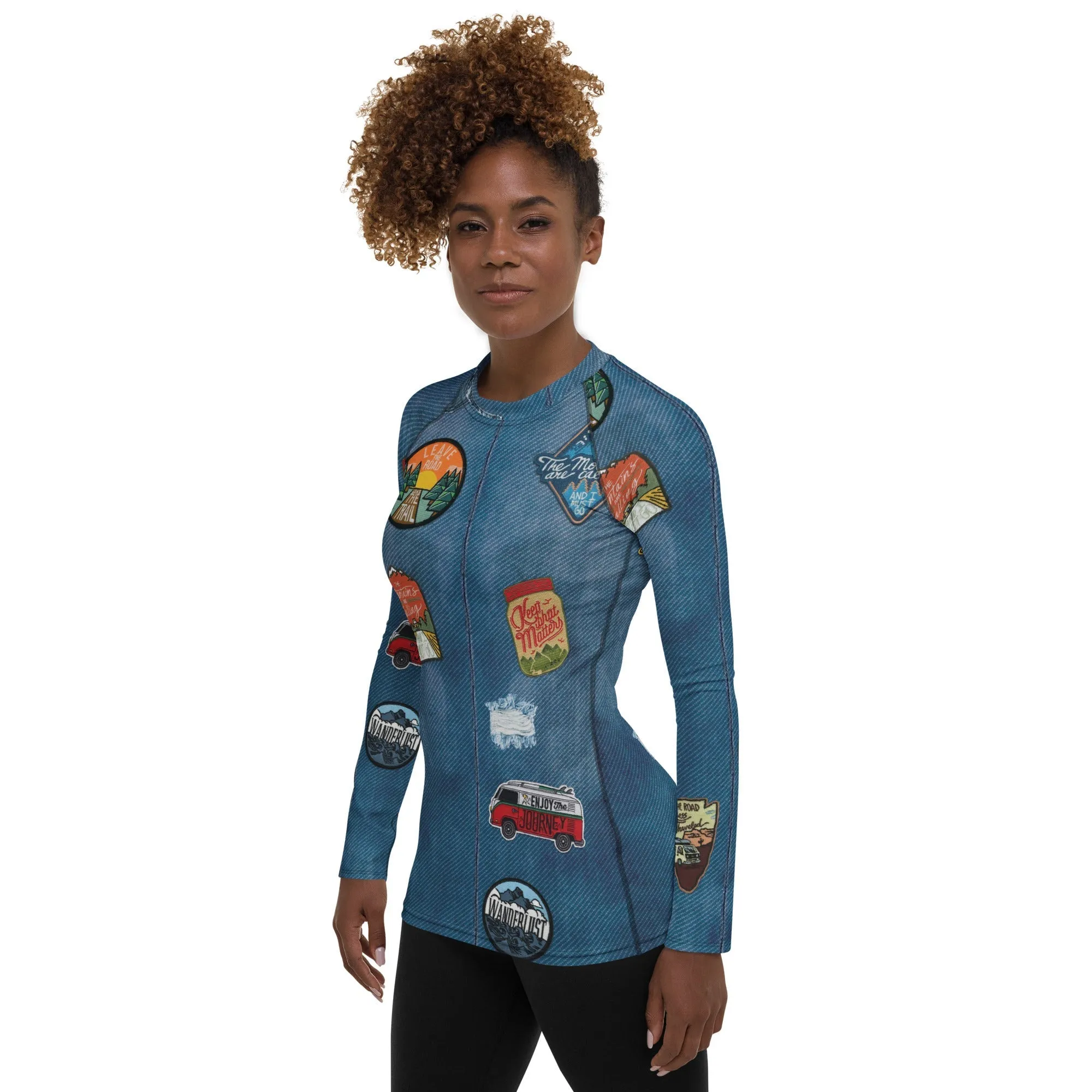 Denim Patch Print Rash Guard
