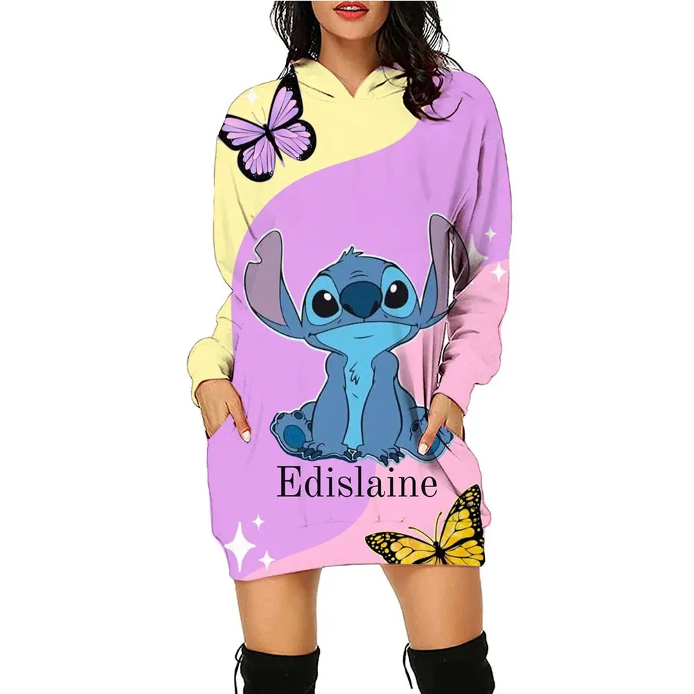 Disney Stitch Kawaii Women's Hoodie Dress - Y2K Christmas Print Pullover, Streetwear Style, Cute High-Quality Hoodies (S-3XL)
