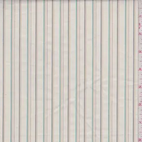 Ecru/Aqua/Buff Pinstripe Cotton Poplin Fabric